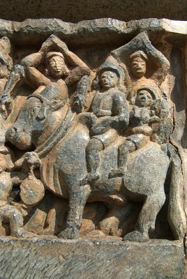 Carved Stone Figures Riding Bull Halebid