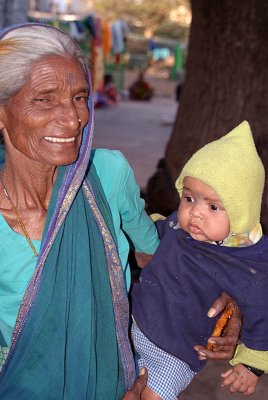 Old Woman with Baby at Mosque Bijapur