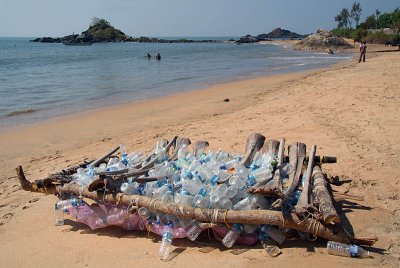 Art Installation or Trash Plastic Bottles on Om Beach