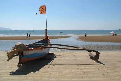 Beached Boat with Aum Flag Palolem