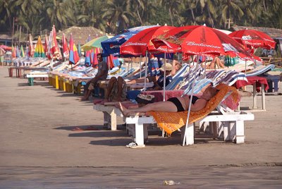 Sunbeds on Arambol Beach