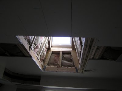 Our new skylight.  The soffit you see in the center lower part of picture is above sink and window.
