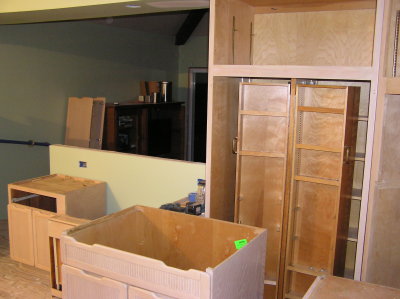 another view of the big pantry, the desk space and the entry into the family room.
