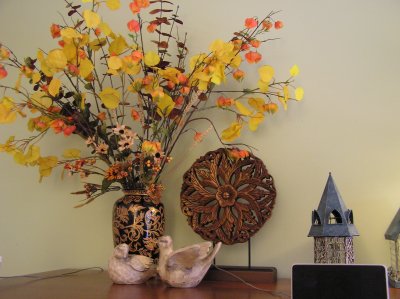 Vase, Fall Color, Wooden Carving, Wooden Doves