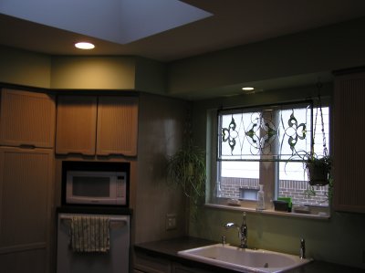 Relationship of Skylight to Corner Dishwasher and Pantry Cabinet