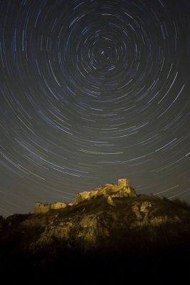 Star trails over fort ruins