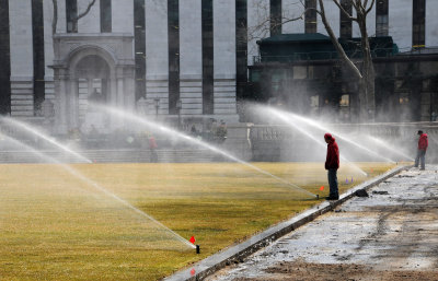 Watering New Sodded Grass - Bryant Park 