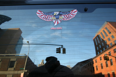 SUV Rear Window Reflection - Attack Eagle, NYU Law School & NYU Student Center