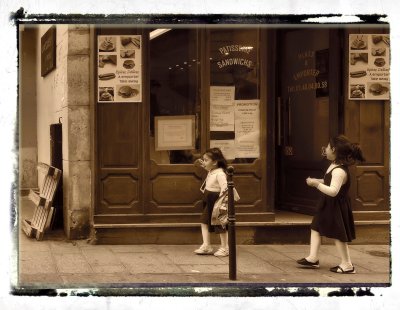 Girls, sandwiches and the man behind the window...