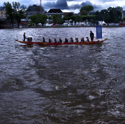 On their way to the start of the traditional annual dragon boat race...