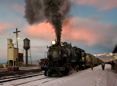 Engine 93 Centenary, pink sunset