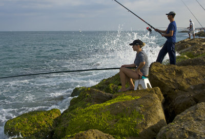 Anglers on breakwater