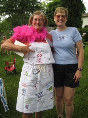 Janice loves the apron I made for her surprise 60th birthday party