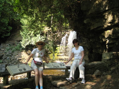 Labour Day Monday and Margaret & Dianne pose before Hilton Falls