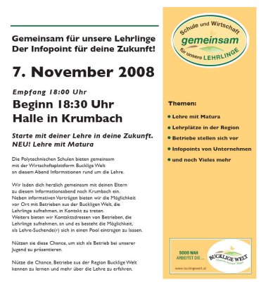Einladung: Infopoint fr Lehrlinge, Krumbach, 7. November 2008