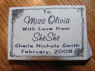 Label for Olivias quilt
