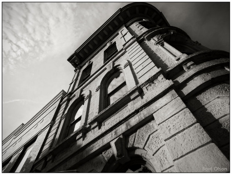 bank in a sepia tone