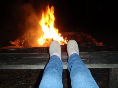 chilling at the fire pit, no computer, no remote.....paradise