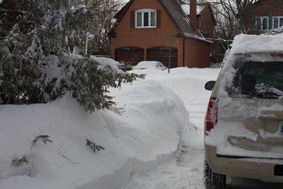 Snow edging the driveway