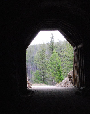Myra Canyon Trestles Hike, Tunnel exit
