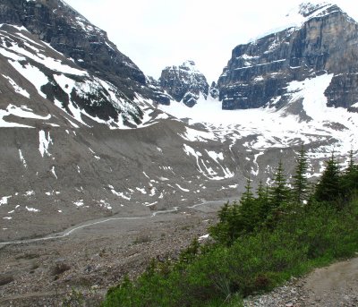 View from the trail, the stream is the glacier feed of Lake Louise