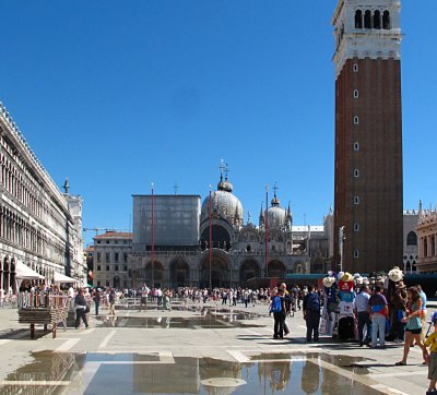 Saint Mark's Square, Venice, the daily flooding is just beginning