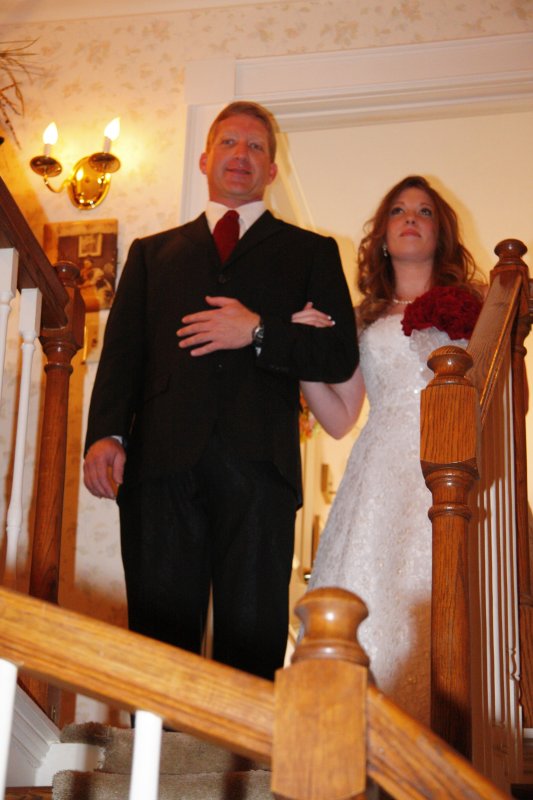 READY TO COME DOWN THE STAIRS WITH DAD