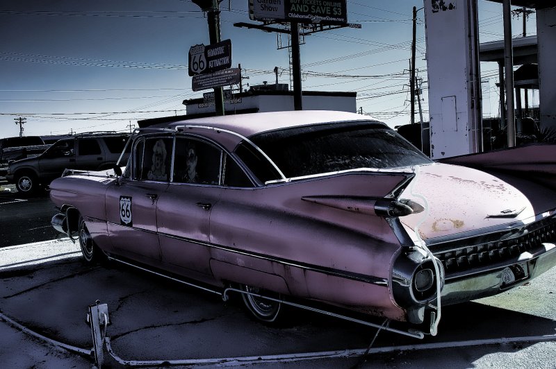 PINK CADDIE ON ROUTE 66