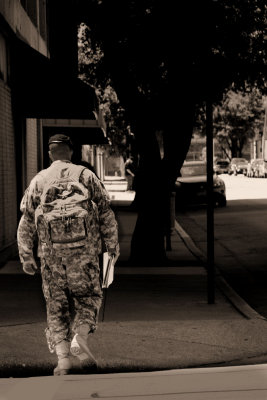 SOLDIER WALKING FROM THE FEDERAL BUILDING