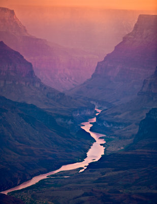 Colorado River through Marble Canyon in the glow of sunrise from Navajo Point