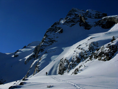 Skiing below Joffre