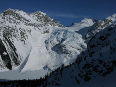 Looking down at  Upper Joffre Lakes