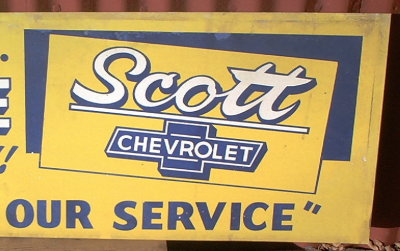 OK Oklahoma City Scott Chevrolet Sign 14.75in x 60 in ca 1958 $150 c.jpg
