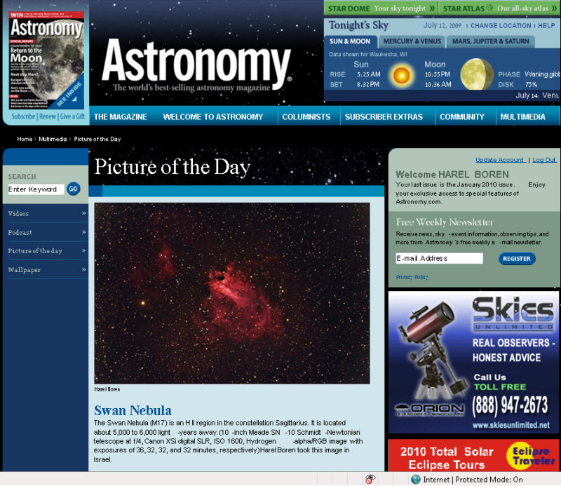 M17 Picture of the Day in Astronomy Magazines Web Site - July 10, 2009