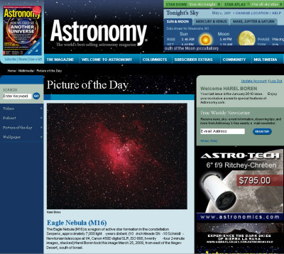 M16 Picture of the Day in Astronomy Magazine's Web Site - May 5, 2009