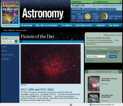 NGC 6280 and NGC 6823 Picture of the Day in Astronomy Magazine's Web Site - August 24, 2009
