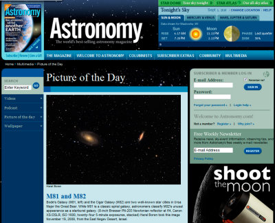 M81 and M82 Picture of the Day in Astronomy Magazine's Web Site, Sept, 1st, 2010