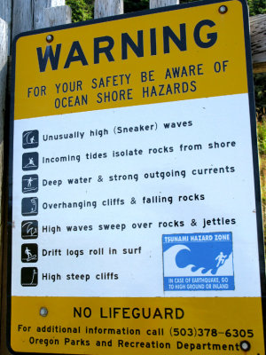 Warning sign, Ecola State Park