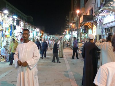 A nighttime street bazaar