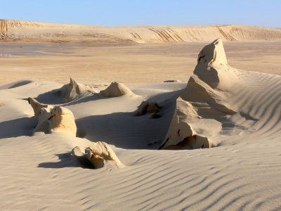 Shadows at Dunes in Sahara Desert in Tunisia