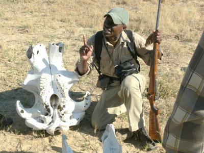 Our Guide Lawrence with Elephant Skull, on a Game/Nature Walk