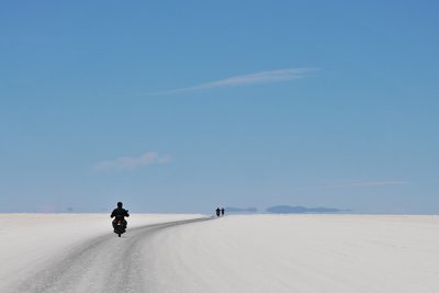 Motorcycling on the Salar de Uyuni