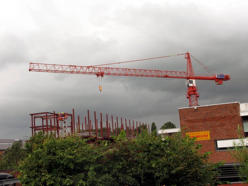 Men at work on a crane in Stalybridge