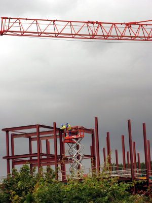 Men at work on a crane in stalybridge Cheshire