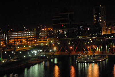 Salford Quays and Outlet from carpark at dusk