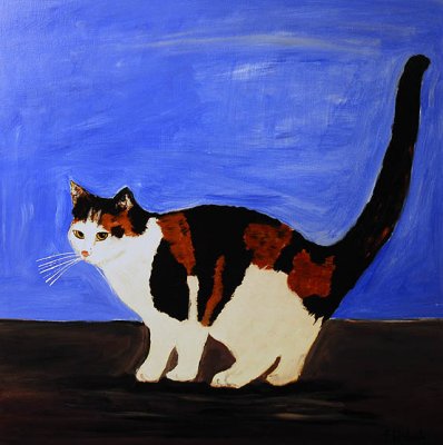 Black and Ginger Cat painted in acrylics on canvas 4.99 for a 8 x 10 inch photo print