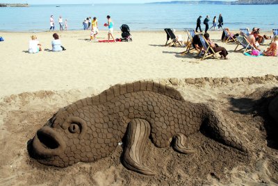 Sand model of a fish on Scarborough beach