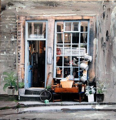 Shop in Holmfirth blened into a painting  SOLD