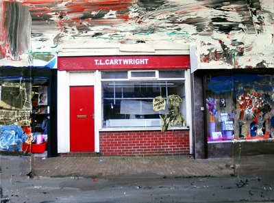 Cartrights in Stalybridge photograph merged into a painting
