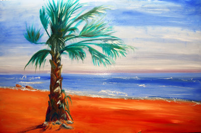 Oil Painting of My Palm Tree on a Beach